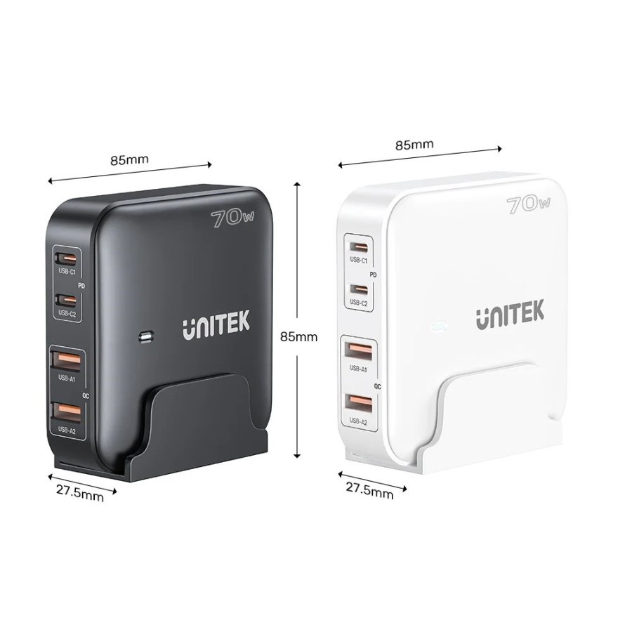 GaN-netoplader - Unitek P1228AWH01-EU | 70W 2x USB-C 2x USB-A #3