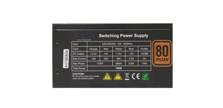 Inca IPS-075PG enhed til str�mforsyning 750 W 20+4 pin ATX ATX Sort #2