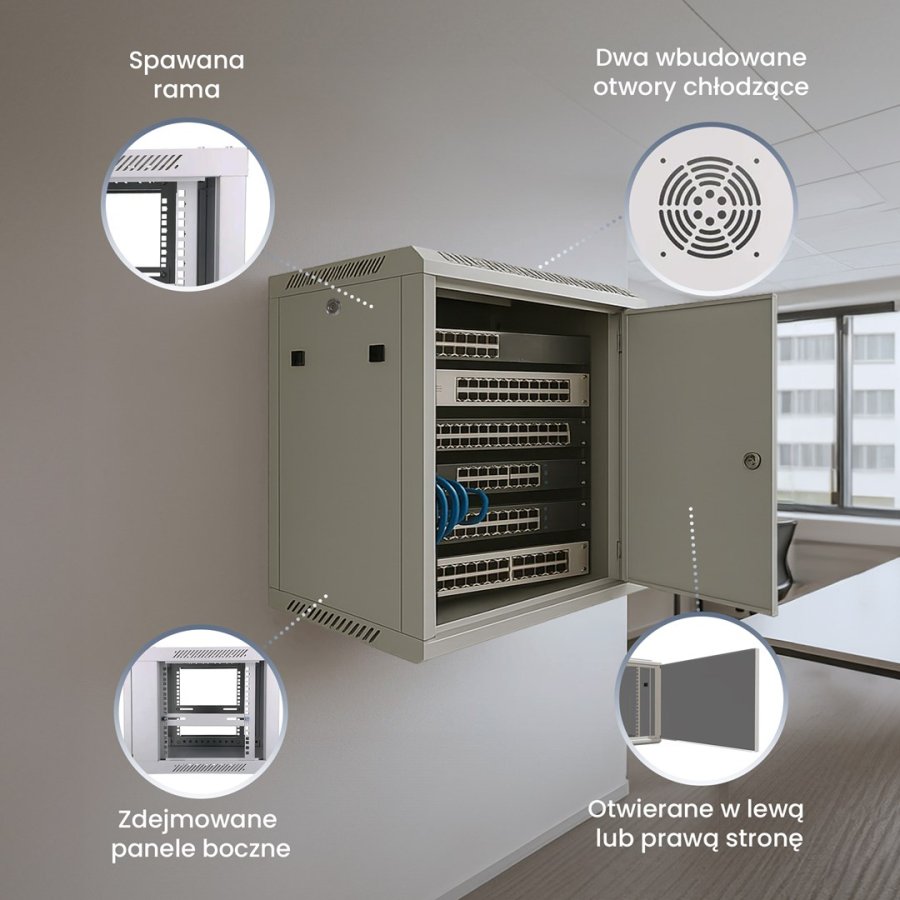 Extralink 9U 600X600 ASP WALL-MOUNTED RACKMOUNT CABINET METAL DOOR GRAY Vgmonteret stativ Gr #14
