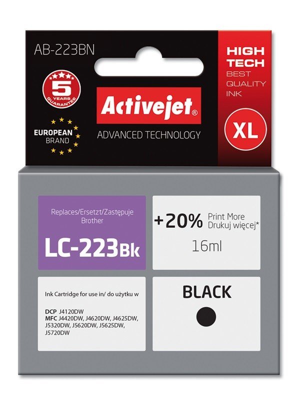 Activejet AB-223BN blk (erstatning Brother LC223BK; Supreme; 16 ml; sort) #1