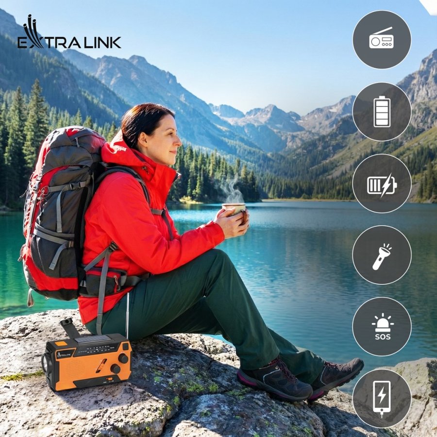 Extralink RADIO AWARYJNE SOLARNE Z KORBKA DYNAMO POWERBANK 4000MAH Z LATARKA SOS SR-4000 B�rbar Analog Sort, Orange #30