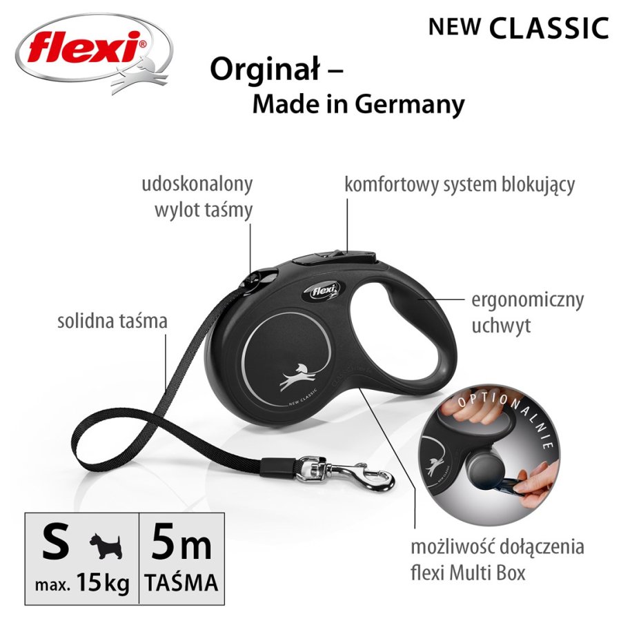 Flexi New CLASSIC 5 m Sort Hund Fleksibel hundesnor #2