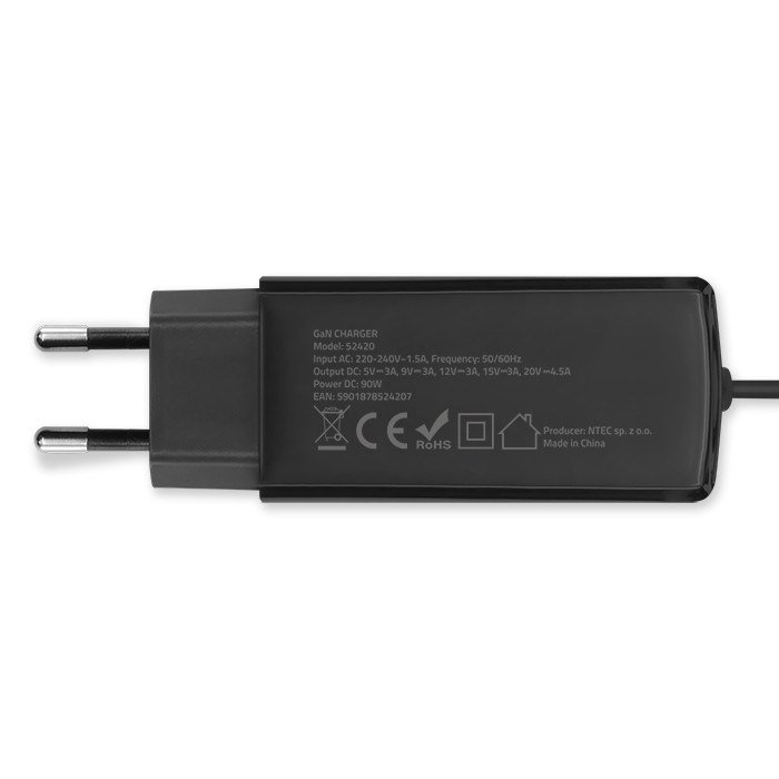 Qoltec 52420 90W GaN superhurtig oplader| 5-20V | 3-4,5A | USB-C 3.1 #10
