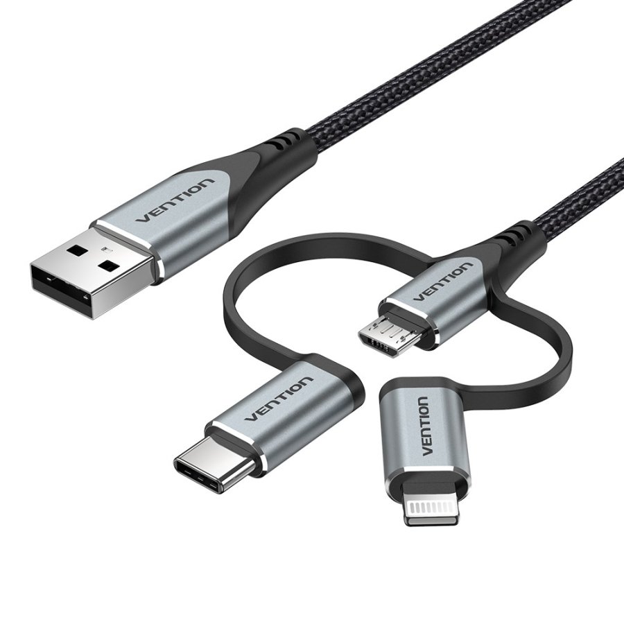 Vention CQJHF kabel til mobiltelefon Gr� 1 m USB A Lightning + micro-USB B + USB C #5