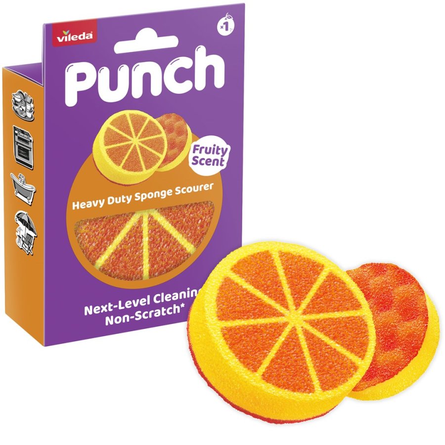 Vileda Punch skuresvamp, kraftig, orange, 1 stk. #1