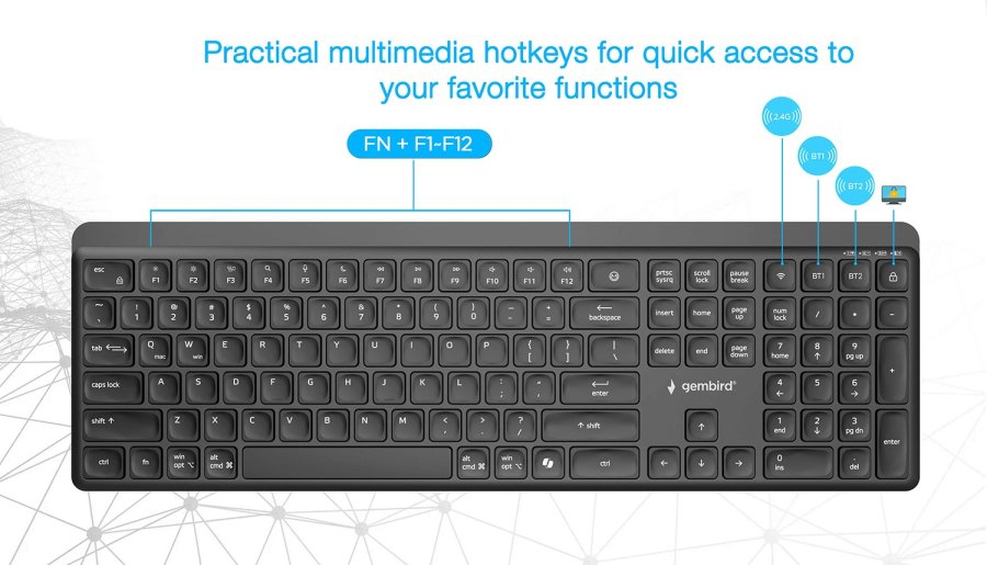 Gembird KB-WPS-03 tastatur Kontor RF tr�dl�s + Bluetooth QWERTY US International Sort #13