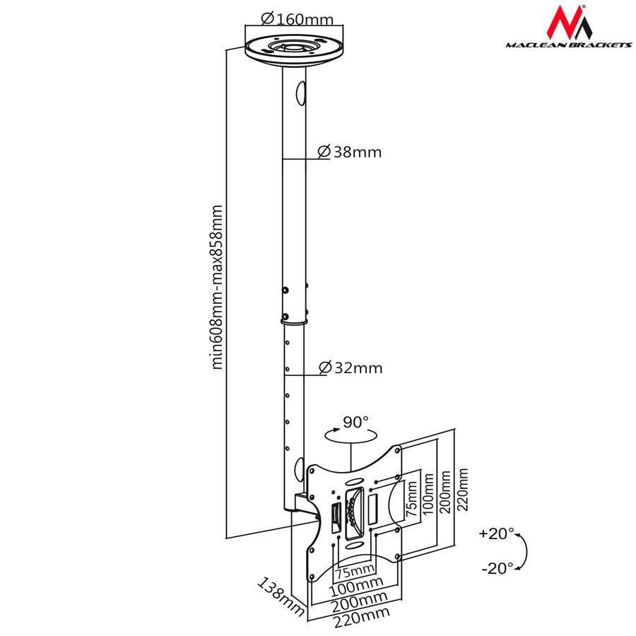 Loftmonteret tv-holder 23-42