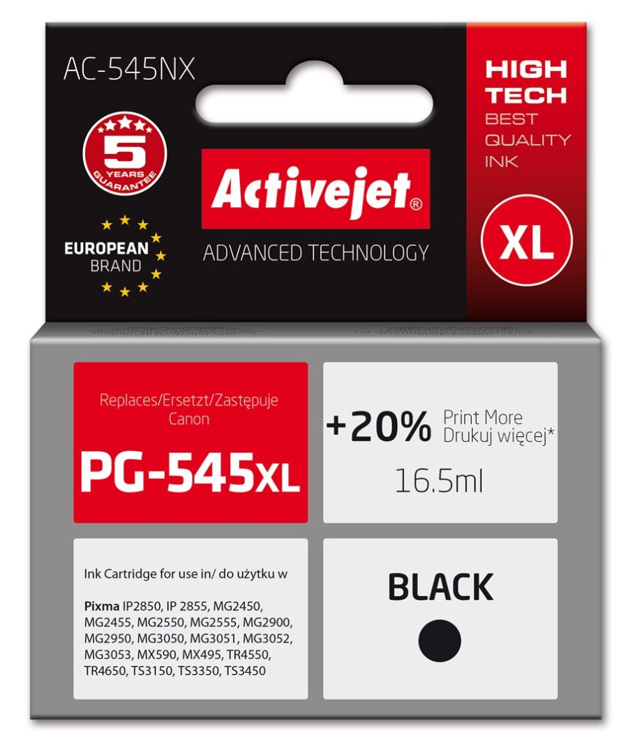 Activejet AC-545NX printerblk til Canon, erstatning for Canon PG-545XL; Supreme; 16,5 ml; Sort #1