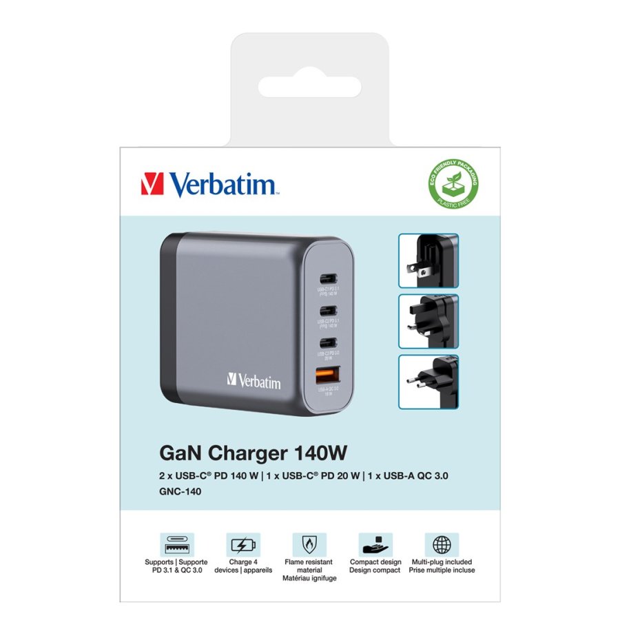 Verbatim GNC-140 GaN Charg. 140W 3xUSB-C PD, 1xUSB-A QC 3.0 32203 #8
