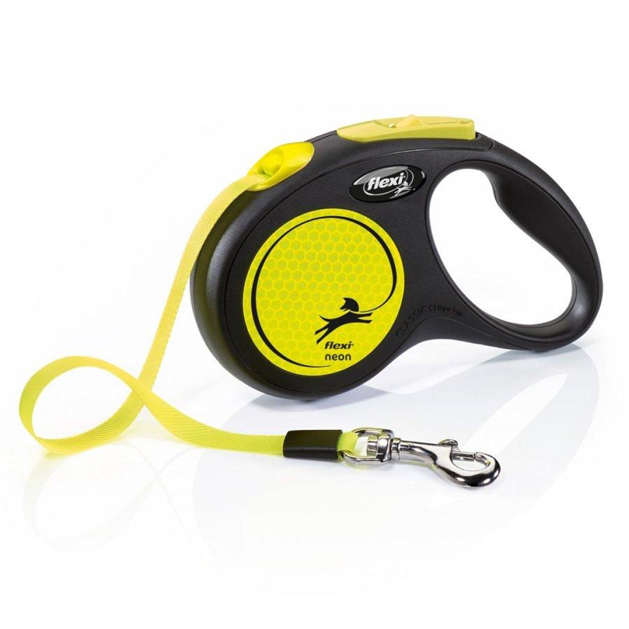 Flexi New NEON 5 m Sort, Gul Hund Fleksibel hundesnor #1