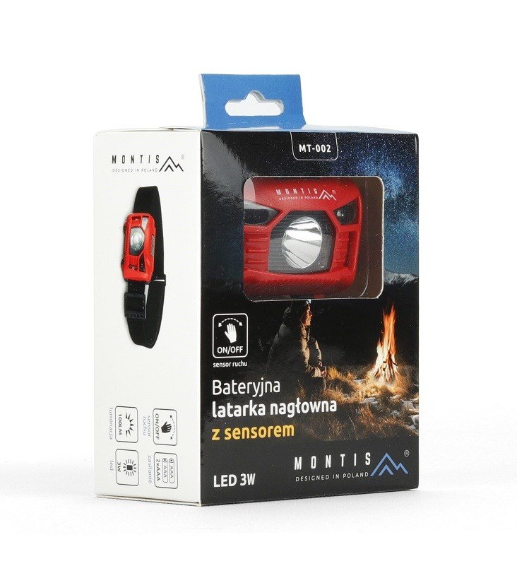 Montis Bateryjna latarka nagowna z sensorem MT002 R�d, Sort Hovedb�nd lommelygte LED #2