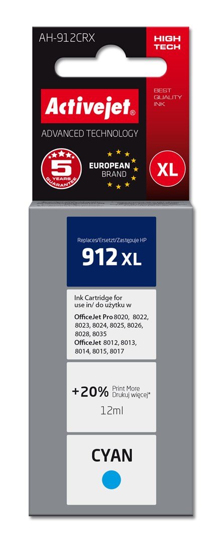 Activejet AH-912CRX blk til HP-printere, Erstatning HP 912XL 3YL81AE; Premium; 990 sider; bl #1