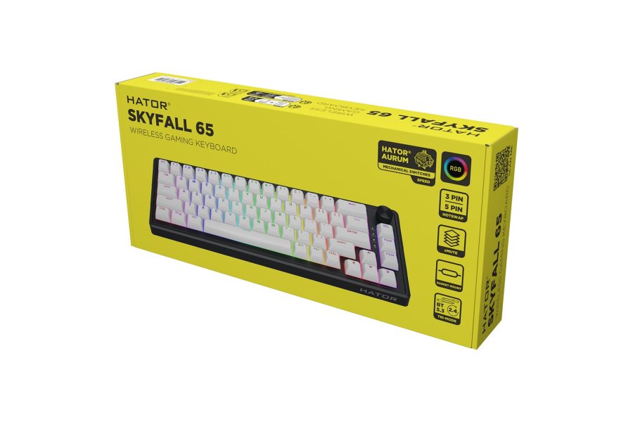 HATOR Skyfall Wireless 65 tastatur Spil USB + RF Wireless + Bluetooth QWERTY US engelsk Sort, Hvid #15