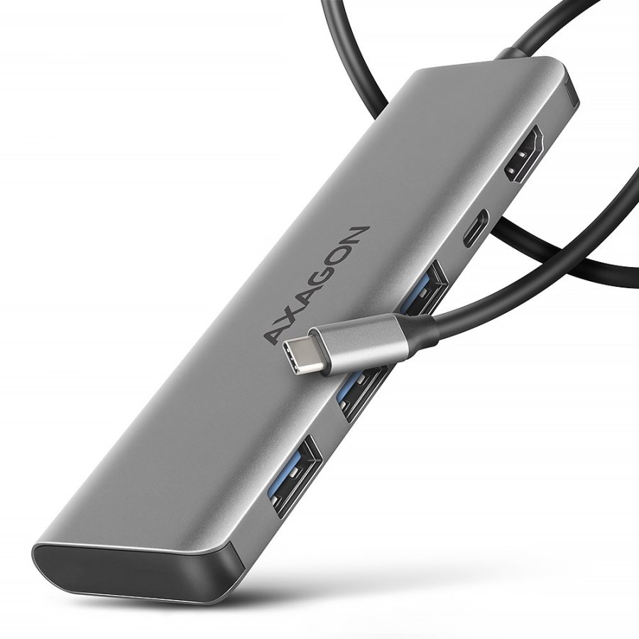 Axagon HMC-5H USB-C 3.2 Gen 1 hub 3x USB-A 4K HDMI PD 100W - Silber Ledningsfrt USB 3.2 Gen 1 (3.1 Gen 1) Type-C Slv #1