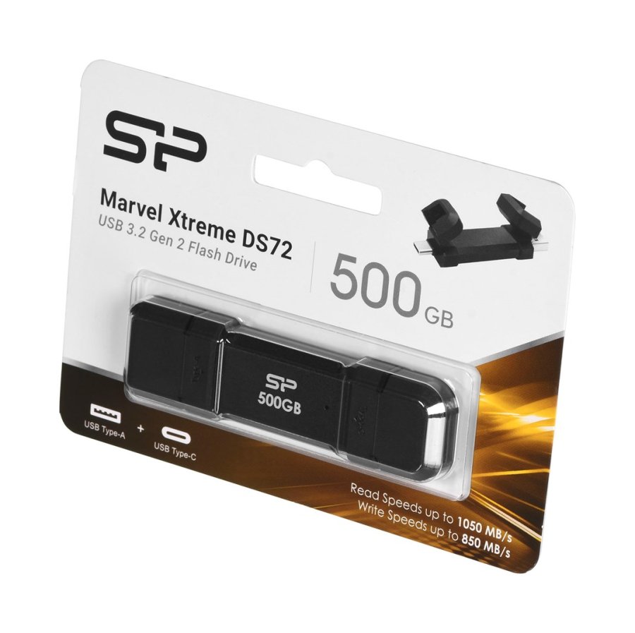 Silicon Power DS72 USB-ngle 500 GB USB Type-A / USB Type-C 3.2 Gen 2 (3.1 Gen 2) Sort #1