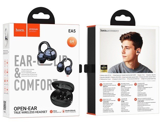 Hoco EA5 DUKE III Trdlst headset med bne rer Forbindelse/musik Bluetooth Sort #3