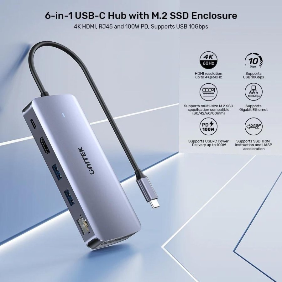 UNITEK ACTIVE HUB USB-C 10GBPS,M.2,HDMI, PD 100W #6