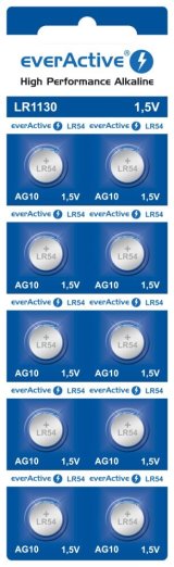 10 x alkalinebatteri mini everActive AG10 G10 LR1130 LR54 #1