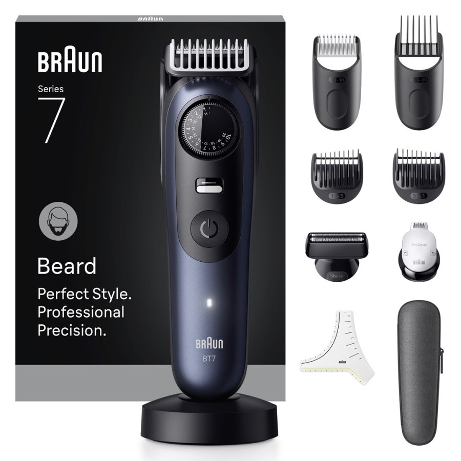 Braun BeardTrimmer 7 80789809 skg trimmer Vekselstrm/batteri 40 2 cm Vd og tr Mrkebl #1