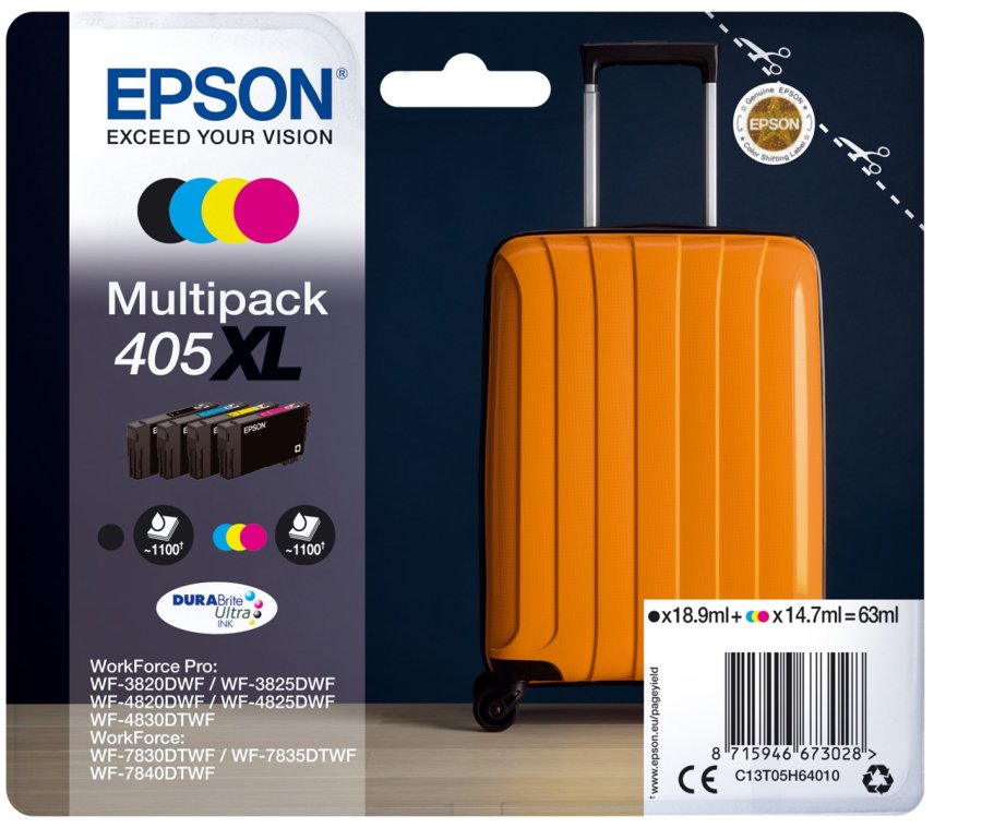 Epson 405XL DURABrite Ultra blkpatron 1 stk Original Hjt (XL) udbytte Sort, Bl, Magenta, Gul #1