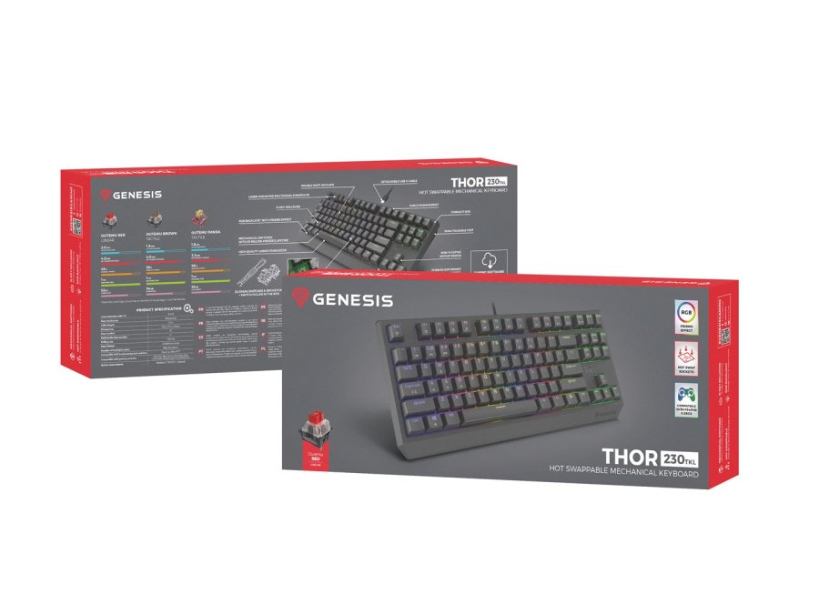 KLAWIATURA DLA GRACZY GENESIS THOR 230 TKL US RGB MECHANICZNA OUTEMU RED CZARNA HOT SWAP #7