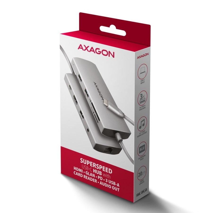 Axagon HMC-8HLSA dockingstation Ledningsfrt USB 3.2 Gen 1 (3.1 Gen 1) Type-C Gr #10