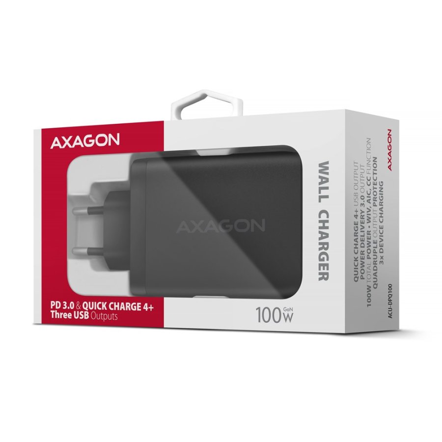 Axagon ACU-DPQ100 oplader til mobil enhed Mobil computer, Mobiltelefon, Netbook, Laptop, Smartphone, SmartWatch, Tablet, Universel Sort Vekselstrm Hurtig opladning Indendrs #10