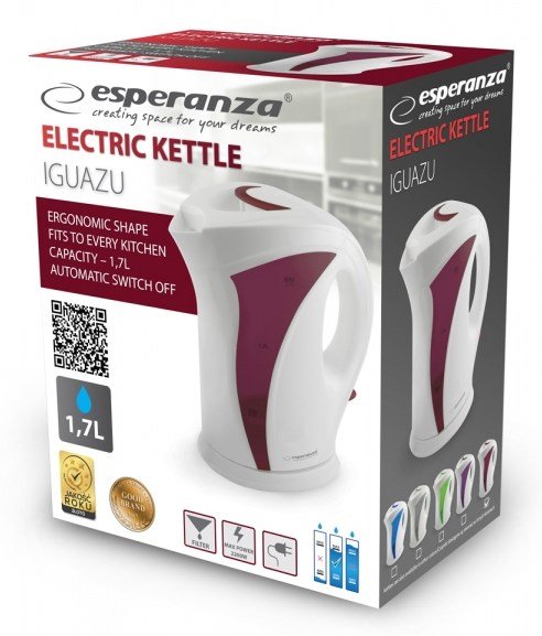 Esperanza EKK018R elkedel 1,7 L 2200 W Rd, Hvid #9