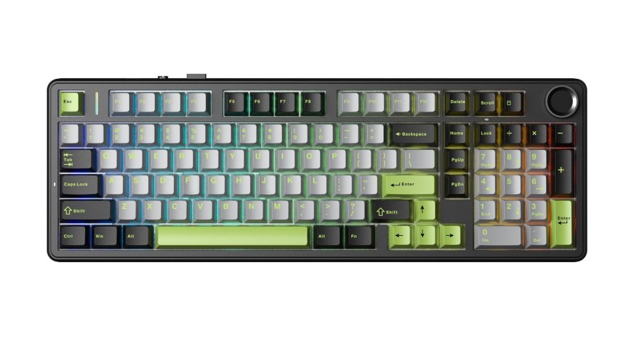 Tastatur med gasket-design F99 Pro Sort+Gr�+Gr�n med GrayWood-kontakter og RGB-belysning AULA #1