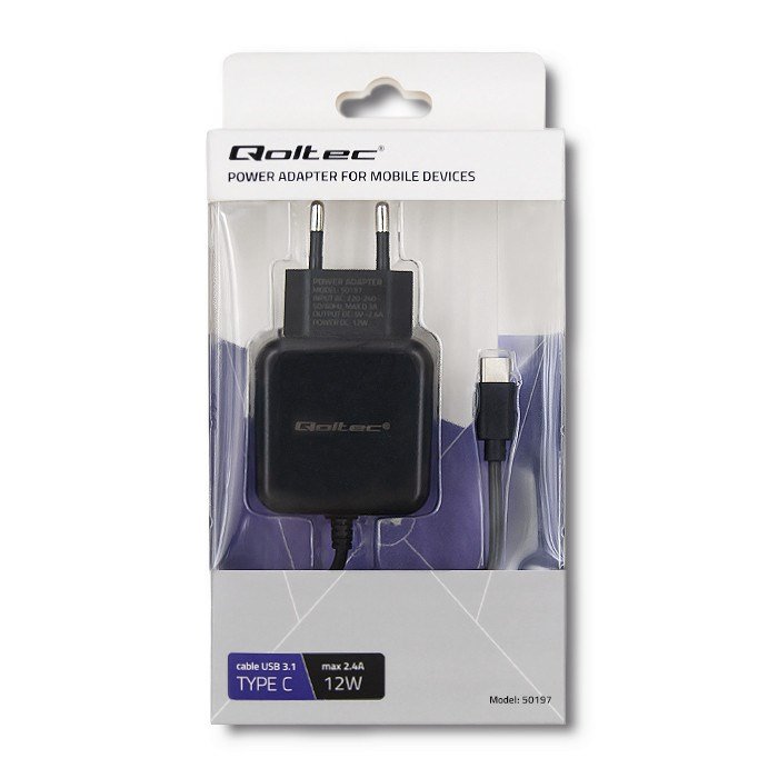 Qoltec 50197 Oplader 12W | 5V | 2.4 | USB type C | Sort #4