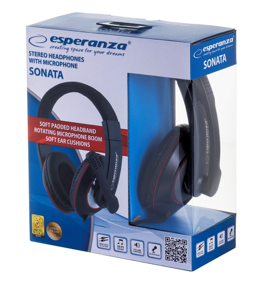 Esperanza EH118 hovedtelefoner/headset Ledningsfrt Opkald/musik Sort, Rd #8