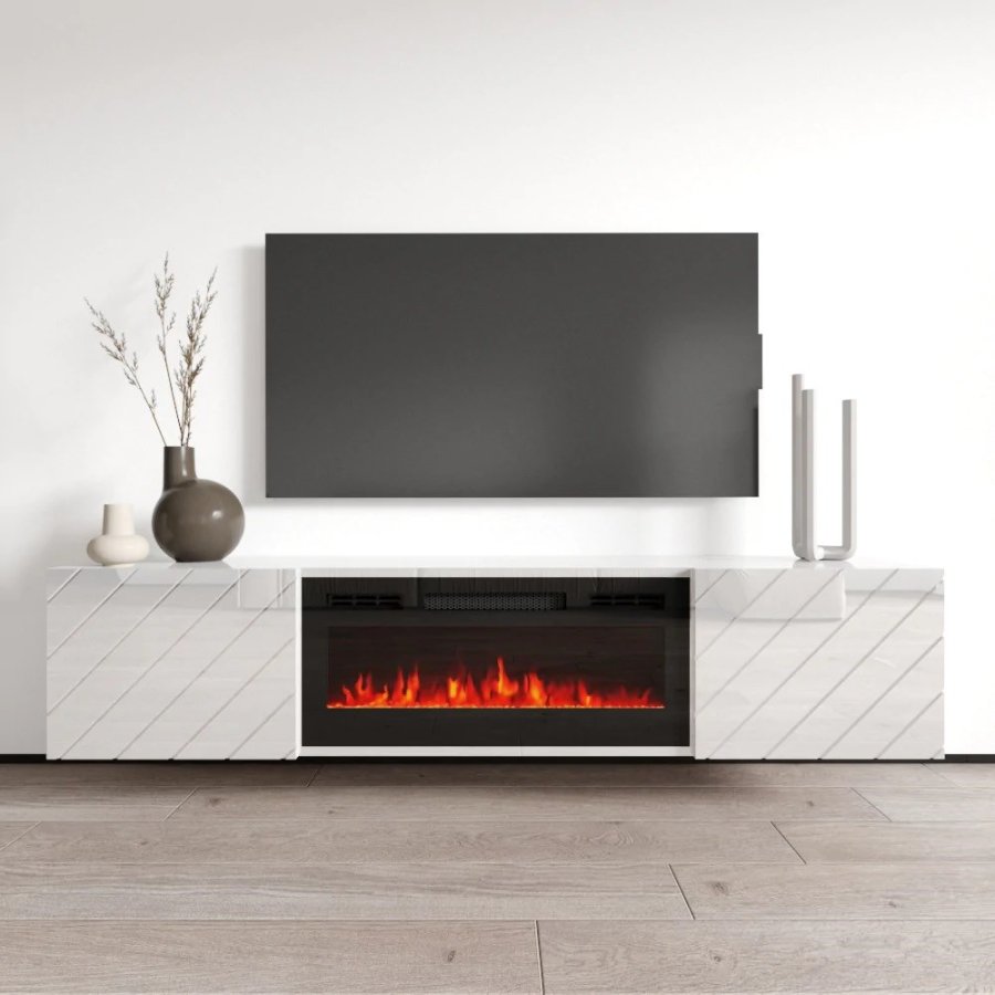 RTV LUXE-skab 182,6x34,5x37,5 hvid/blank hvid + sort pejs #3