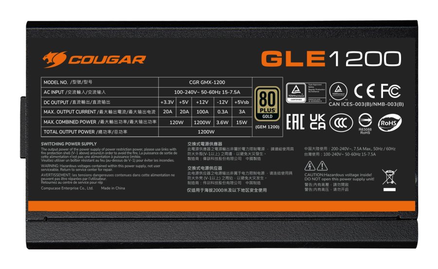 COUGAR CGR GLE-1000 enhed til str�mforsyning 1000 W 20+4 pin ATX ATX Sort #7