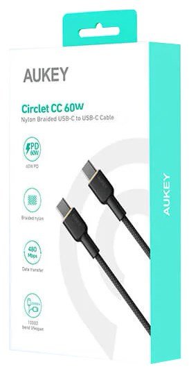 AUKEY CB-NCC1 USB-C Type-C Power Delivery PD 60W 3A 1m Nylon Sort #8