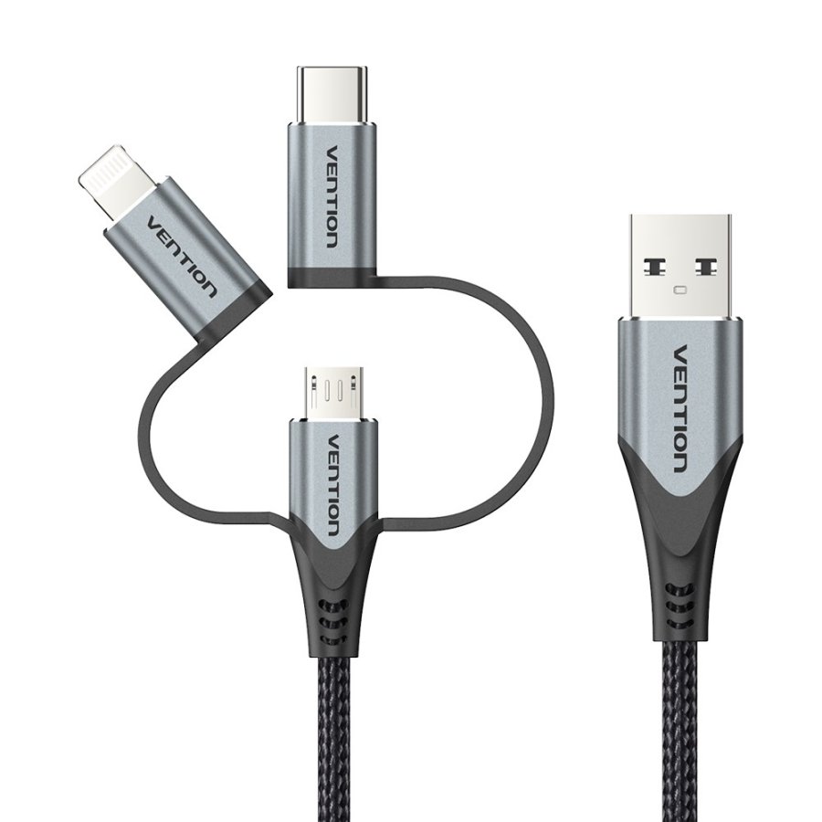 Vention CQJHF kabel til mobiltelefon Gr� 1 m USB A Lightning + micro-USB B + USB C #6