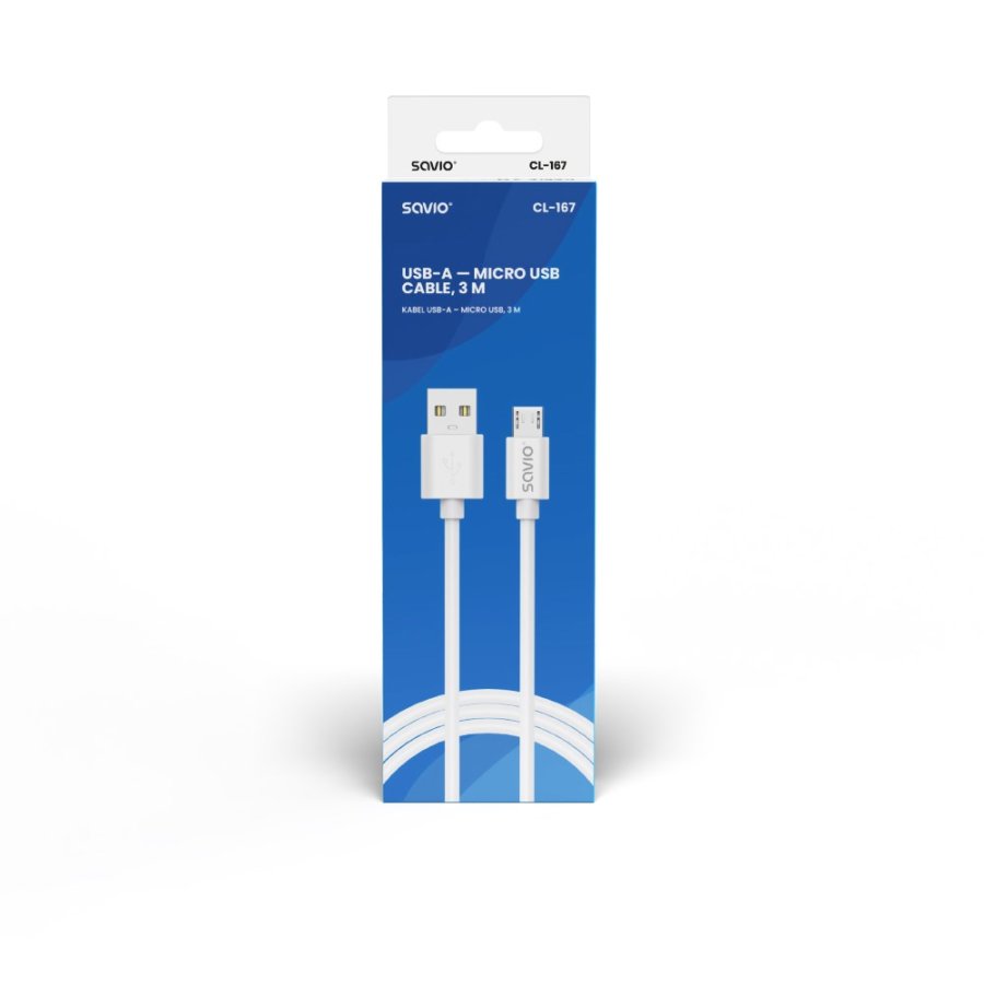 USB-kabel 3 m USB 2.0, USB A  - Micro USB Hvid SAVIO CL-167 #2