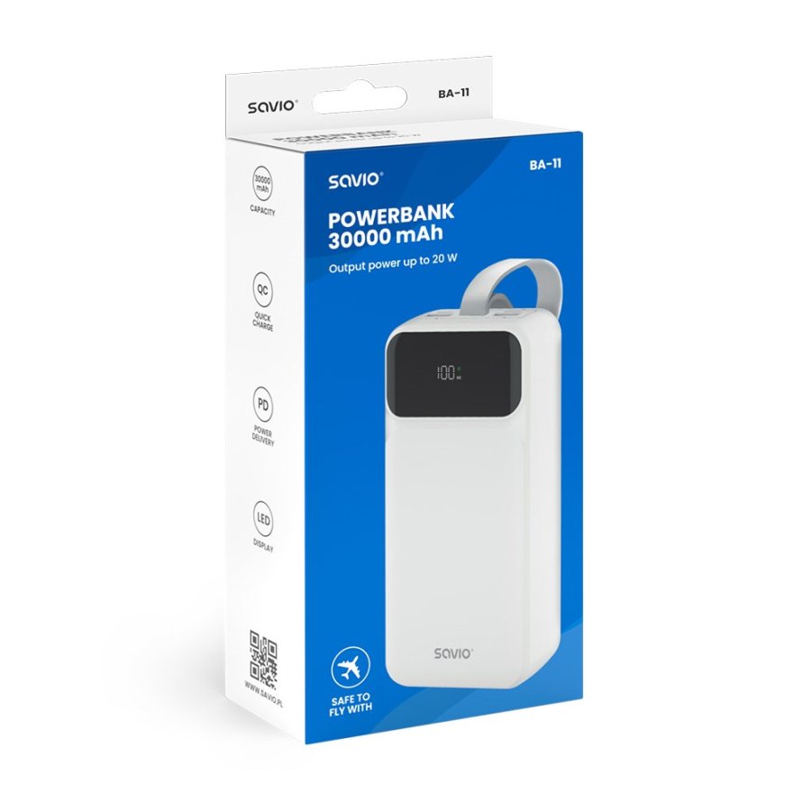 SAVIO BA-11 POWERBANK 30000 mAh, hvid #3