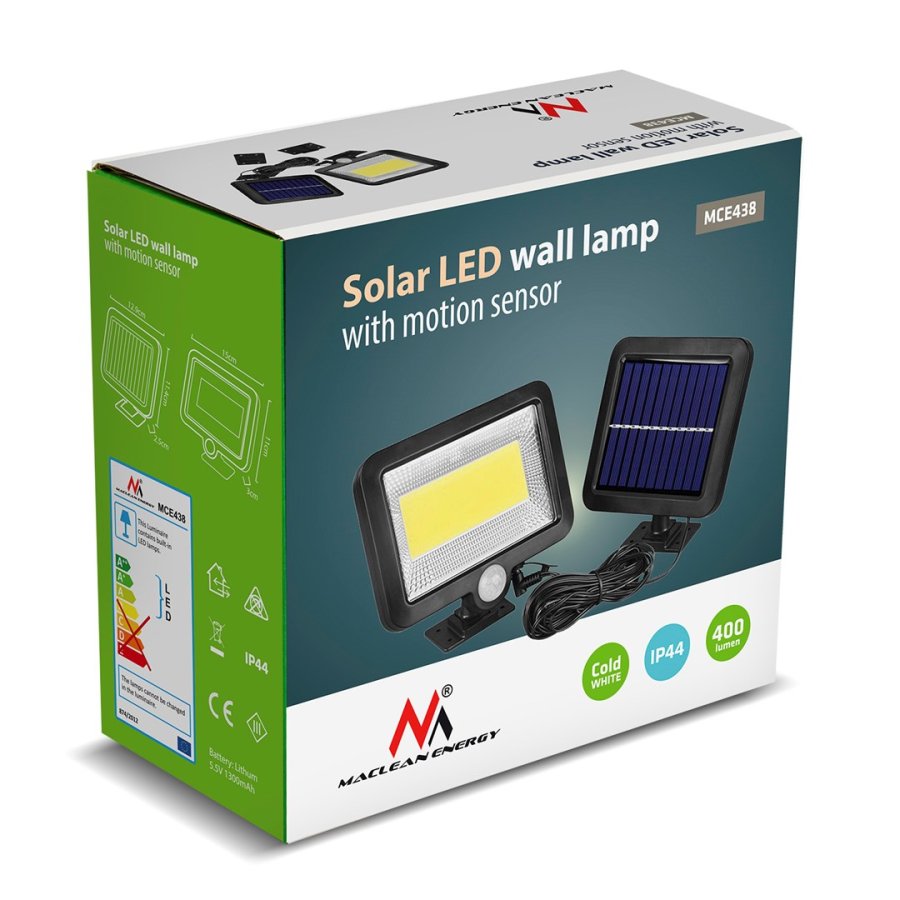 Solar LED projektr med bevgelsesdetektor Maclean Energy IP44, 5W, 400lm, 6000K kold hvid, lithium batteri 1300 mAh, 5.5V DC MCE438 #3