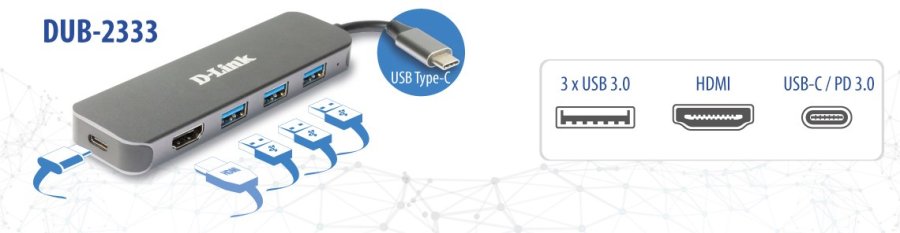 D-Link DUB-2333 Ledningsfrt USB Type-C Gr #3