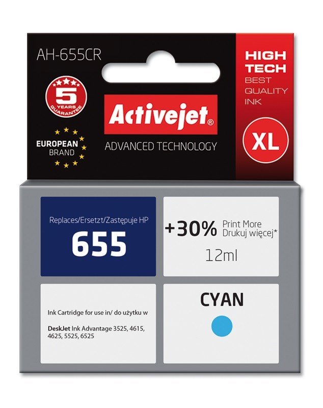 Activejet AH-655CR-blk (erstatning HP 655 CZ110AE; Premium; 12 ml; bl) #1