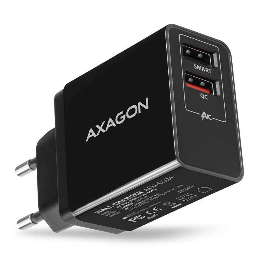 Axagon ACU-QS24 oplader til mobil enhed Smartphone Sort Vekselstrm Hurtig opladning Indendrs #1