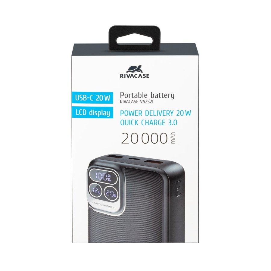 Powerbank RIVACASE 20000 mAh USB-C 20W + LCD sort (1x I/O USB-C PD 18W / PD 20W, 2x USB-A QC 3.0 18W, LCD, sort) #14