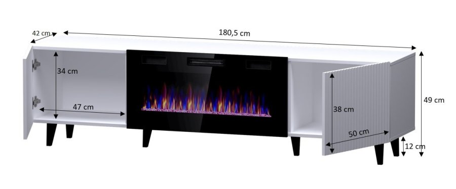 RTV-skab PAFOS EF med elektrisk pejs 180x42x49 sort mat #2
