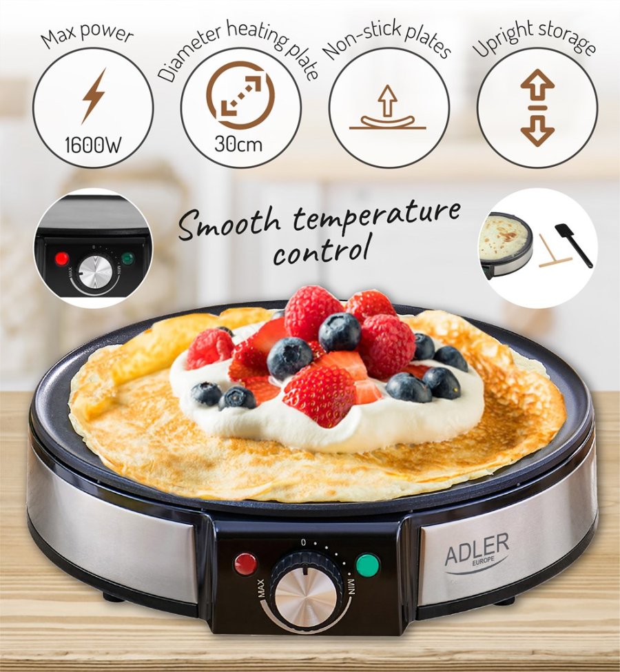 Adler AD 3058 pandekage- og crepes-maskine 1 pandekage(r) 1600 W Sort, Rustfrit stl #21