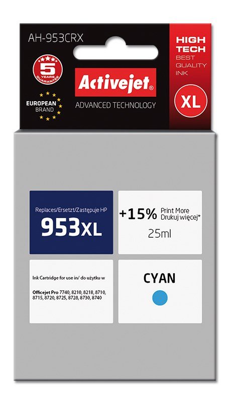 Activejet AH-953CRX Blk (erstatning HP 953XL F6U16AE; Premium; 25 ml; bl) #1