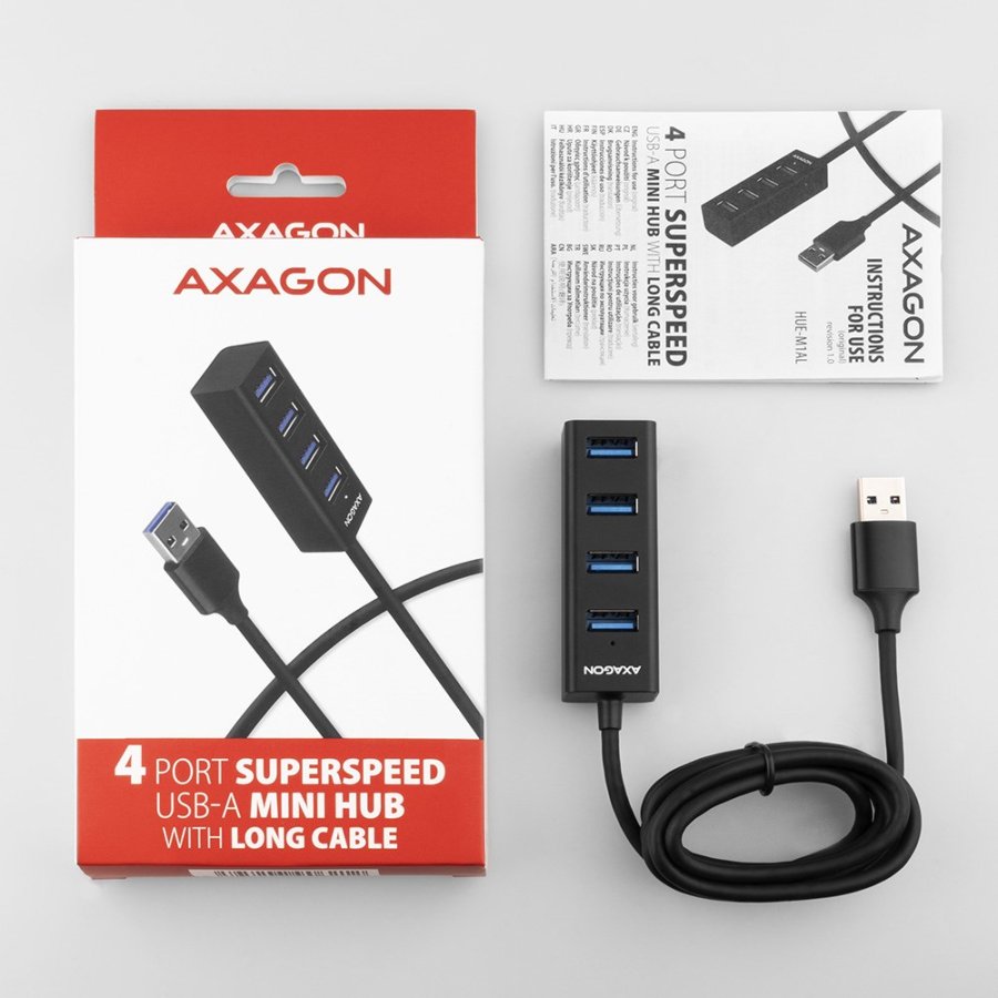 Axagon HUE-M1AL interface hub USB 3.2 Gen 1 (3.1 Gen 1) Type-A 5000 Mbit/s Sort #6