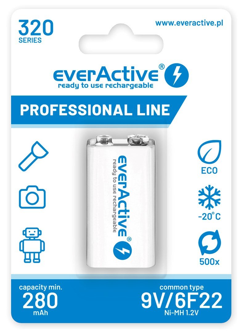 EverActive Ni-MH 6F22 9V 320 mAh Professional Line genopladelige batterier #1