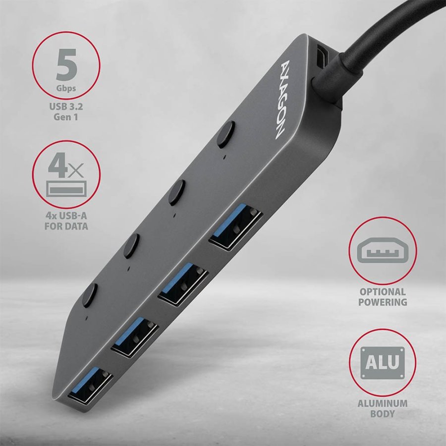 Axagon HUE-MSA Superspeed USB-A Switch Hub 4x USB 3.0 aktiv - 20cm schwarz USB 3.2 Gen 1 (3.1 Gen 1) Type-A 5000 Mbit/s Gr #3