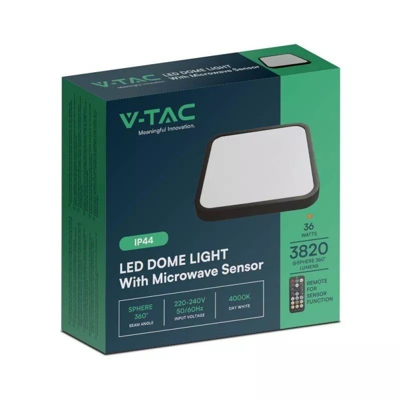 Plafond V-TAC VT-8630S overflademonteret 36W LED IP44 42x42cm bevgelsesdetektor 4000K 3820lm (SKU 76741) Sort #4