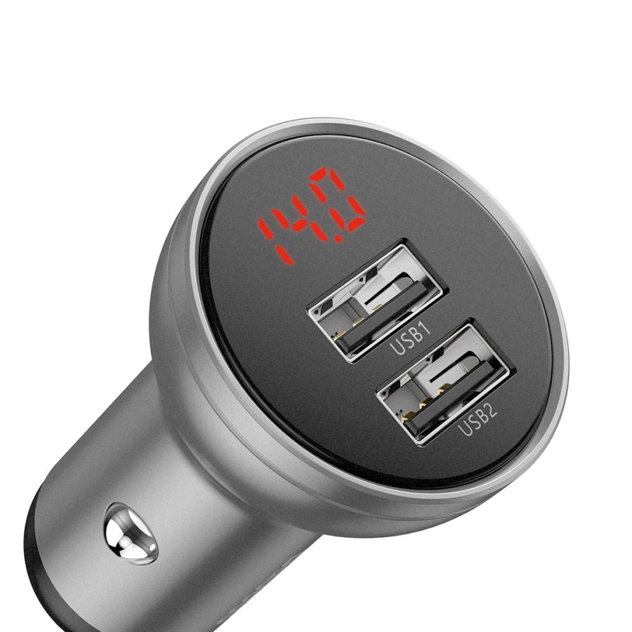 Baseus biloplader med display, 2x USB, 4,8A, 24W (slv) #1